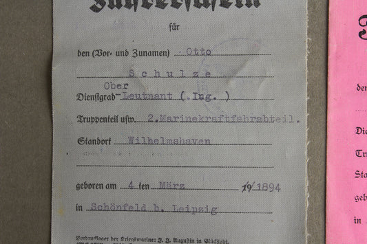 WW2 Tysk Kriegsmarine der Nordsee "Führer- & Fahrlehrerschein". Sjælden. Original.