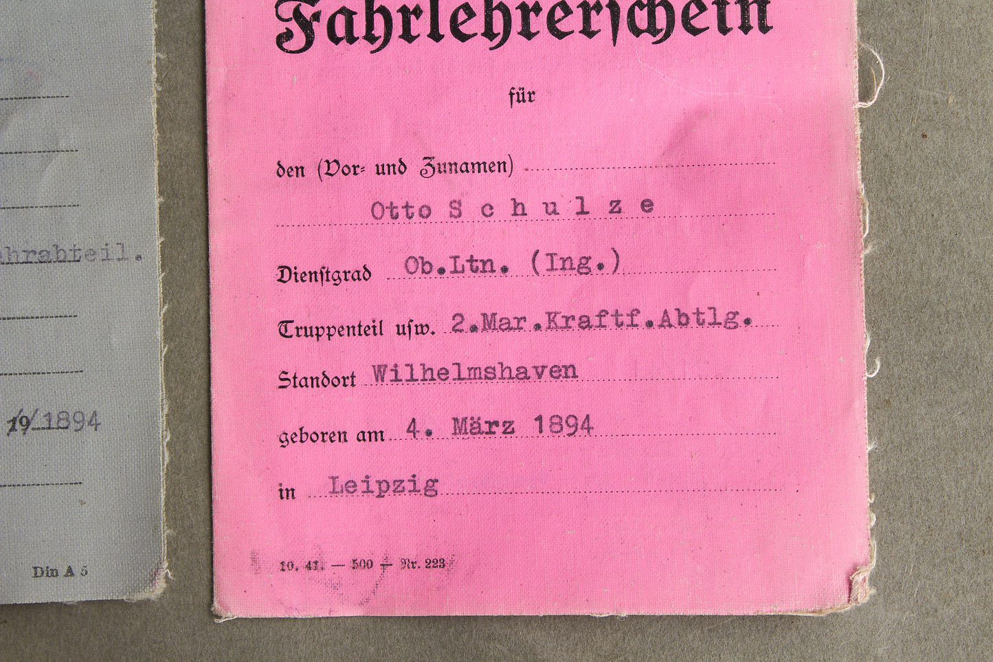 WW2 Tysk Kriegsmarine der Nordsee "Führer- & Fahrlehrerschein". Sjælden. Original.
