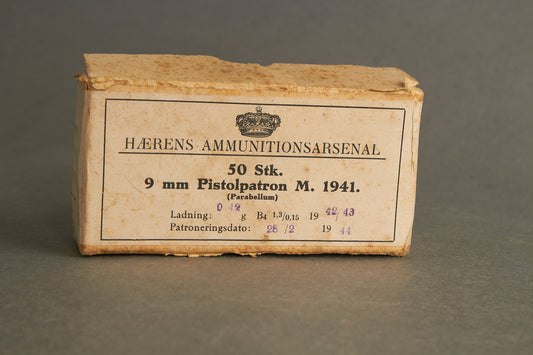 WW2 Dansk "9mm Parabellum" Patronæske. Fra 1944, typisk produceret til tyskerne. Original.