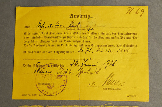 WW2 Tysk Luftwaffe Flyveinstruktør "Ausweis". Udstedt i Lg.-Pa. Paris. Sjælden! Original.