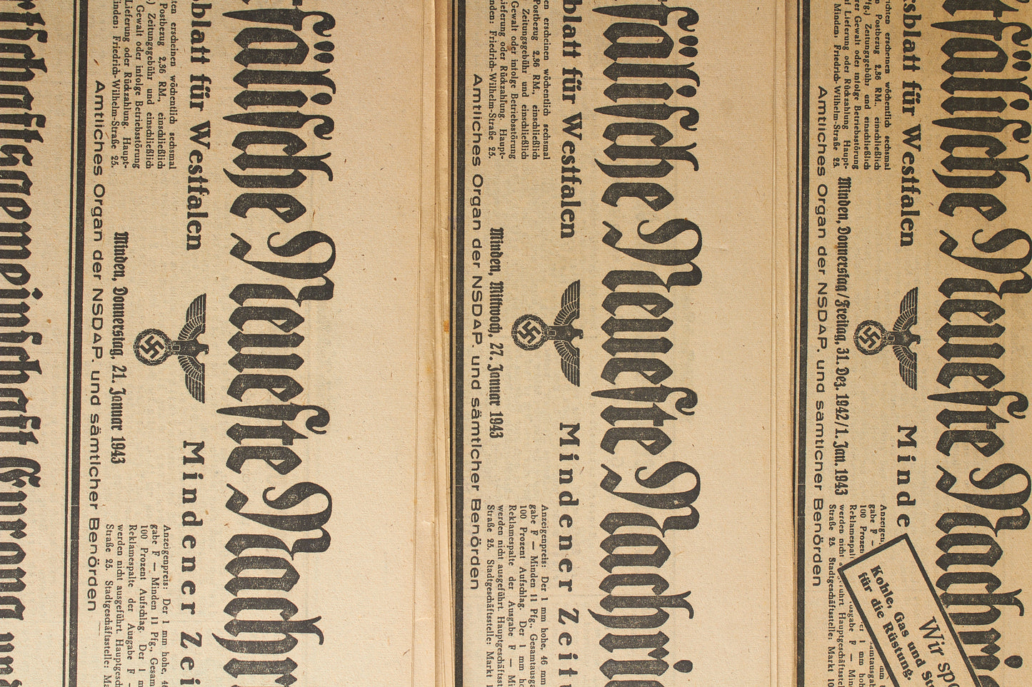 WW2 Tysk 3 stk. NSDAP Aviser. Original.