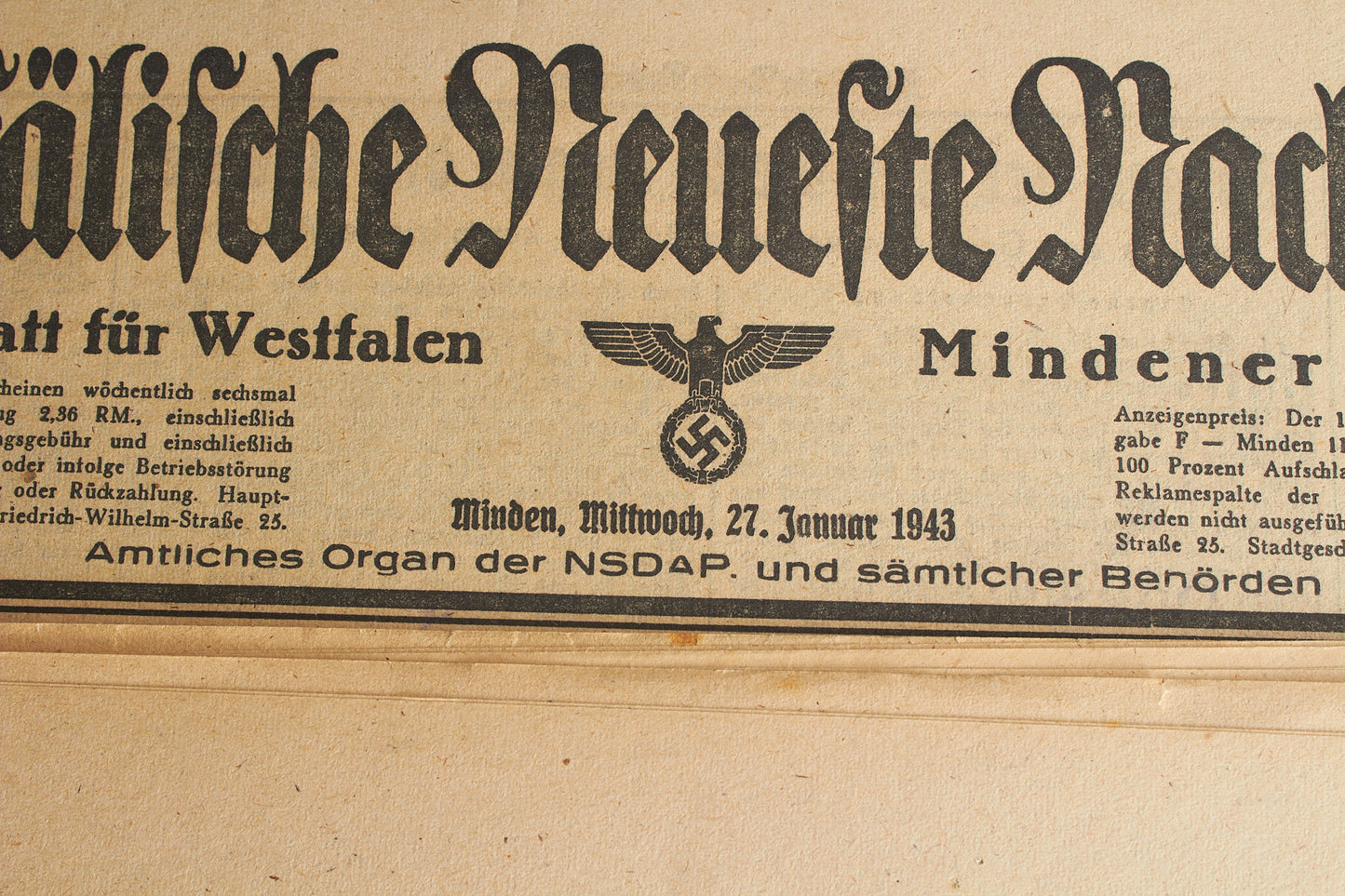 WW2 Tysk 3 stk. NSDAP Aviser. Original.