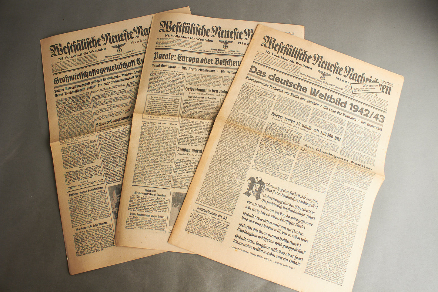 WW2 Tysk 3 stk. NSDAP Aviser. Original.