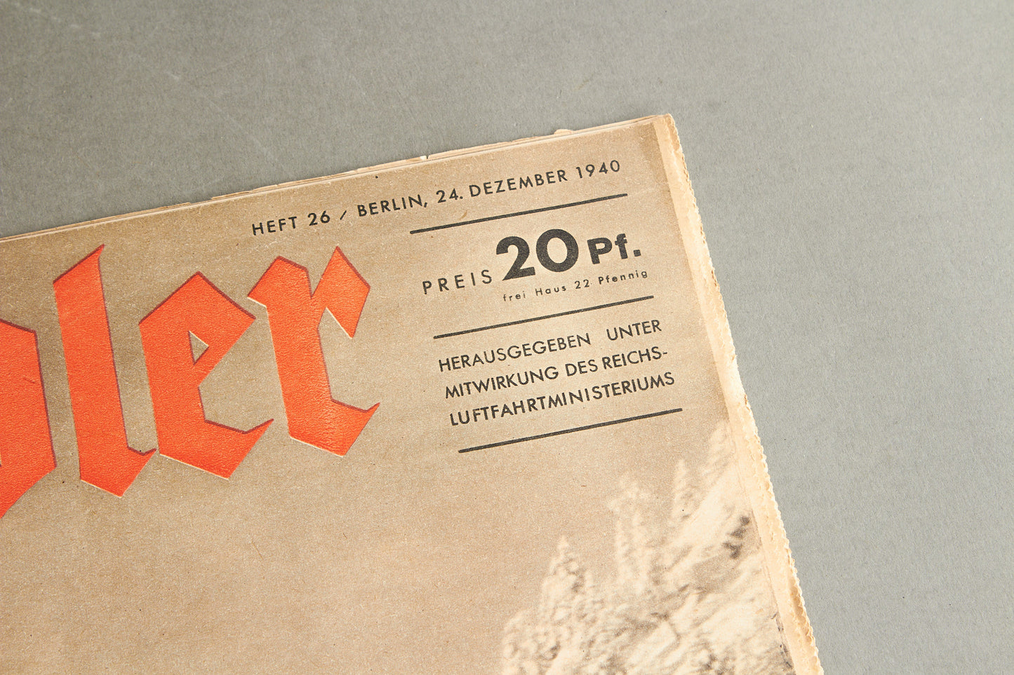 WW2 Tysk Luftwaffe "Der Adler" Blad. Flak forside. Original.