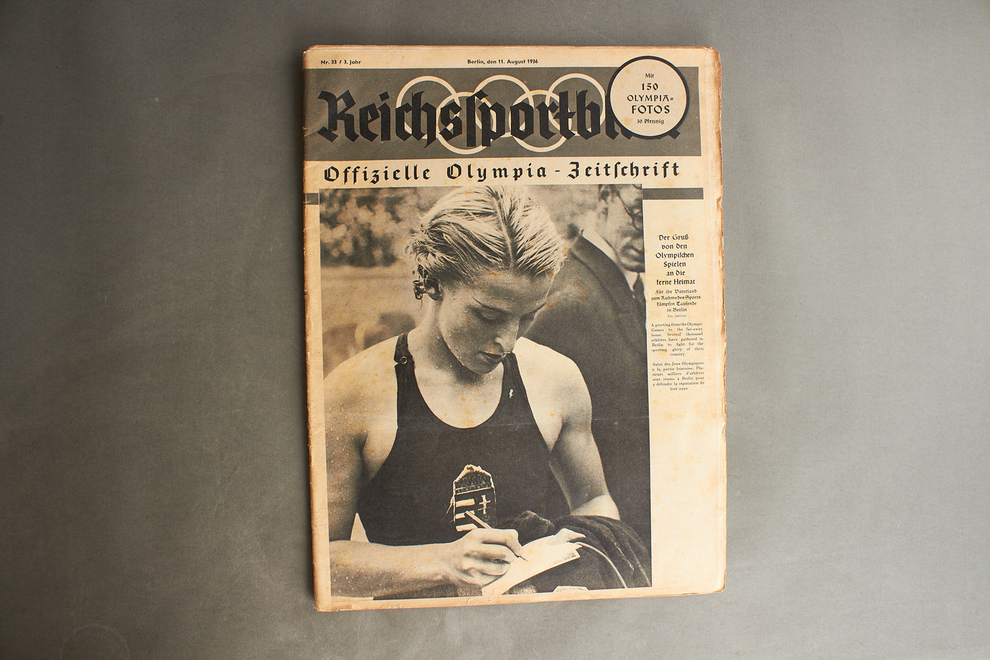 WW2 Tysk Olympiade Blad fra 1936. Stor, A3 størrelse. Original.