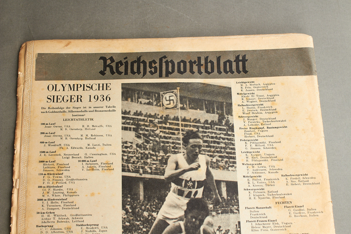 WW2 Tysk Olympiade Blad fra 1936. Stor, A3 størrelse. Original.