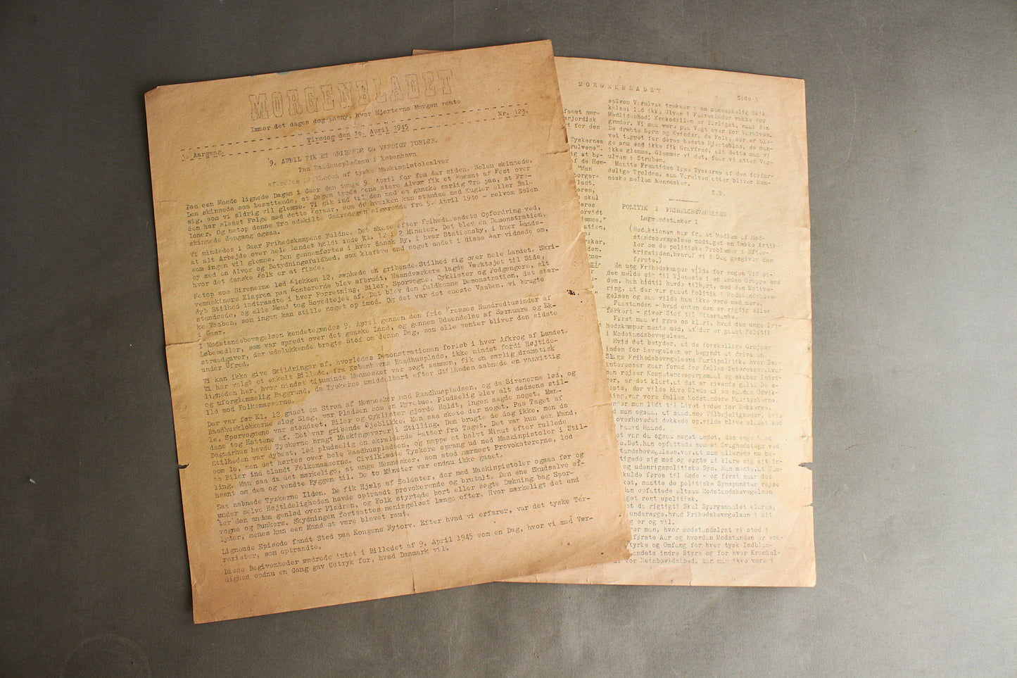 WW2 Dansk Modstandsbevægelsen Illegalt "Morgenbladet". Original.