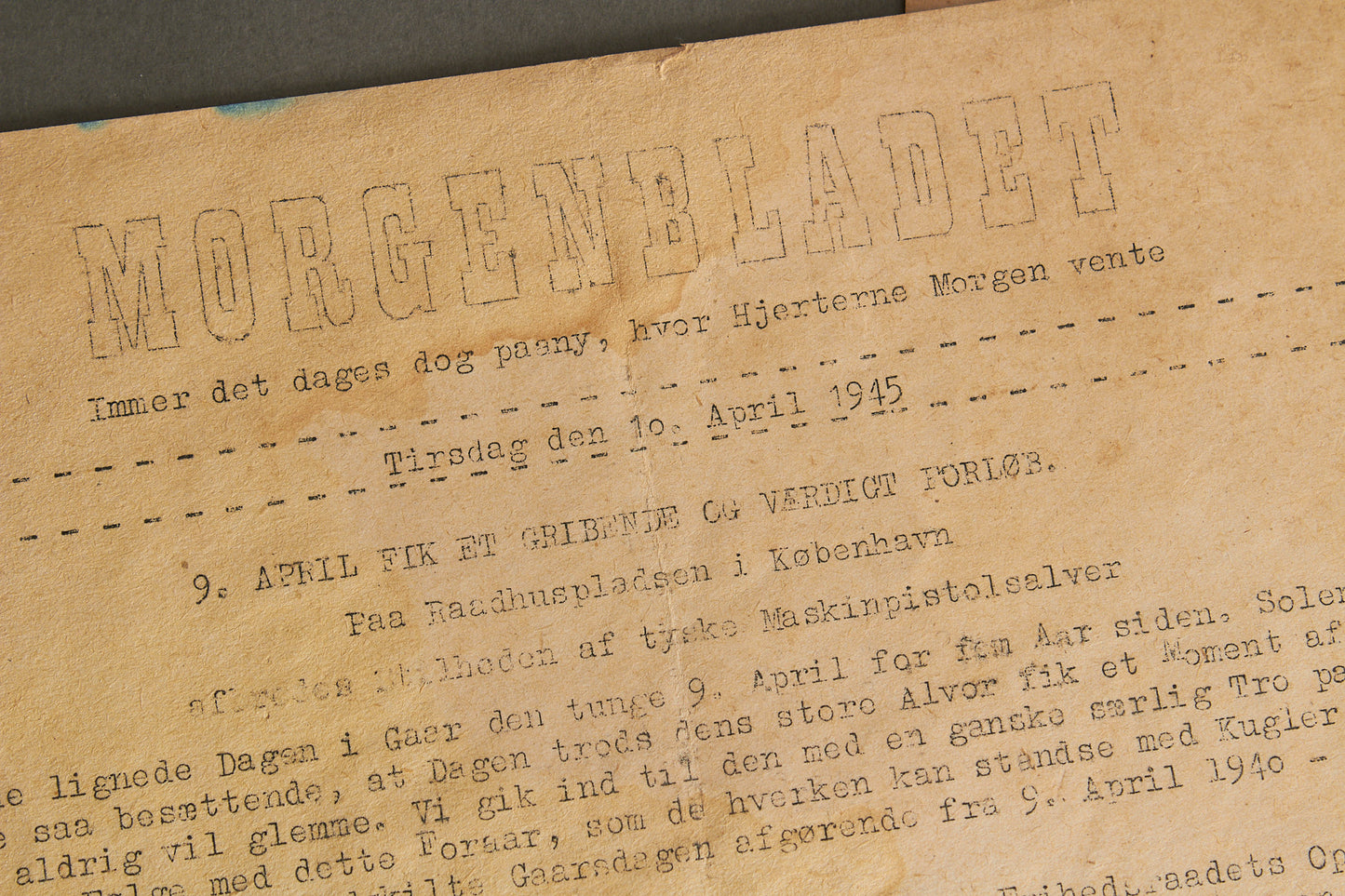 WW2 Dansk Modstandsbevægelsen Illegalt "Morgenbladet". Original.