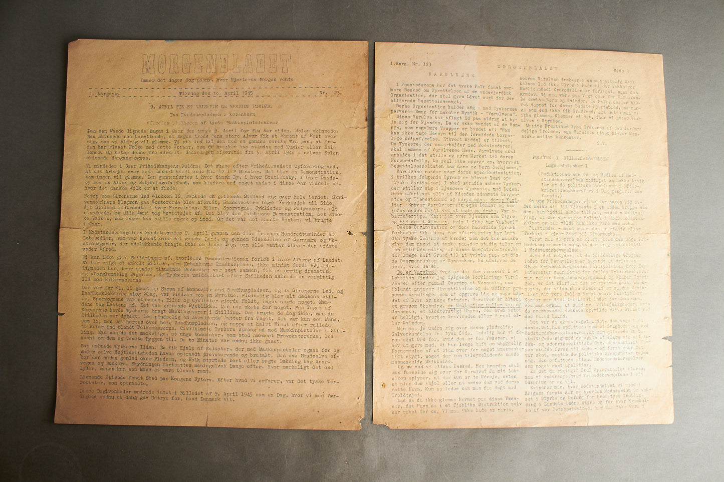 WW2 Dansk Modstandsbevægelsen Illegalt "Morgenbladet". Original.
