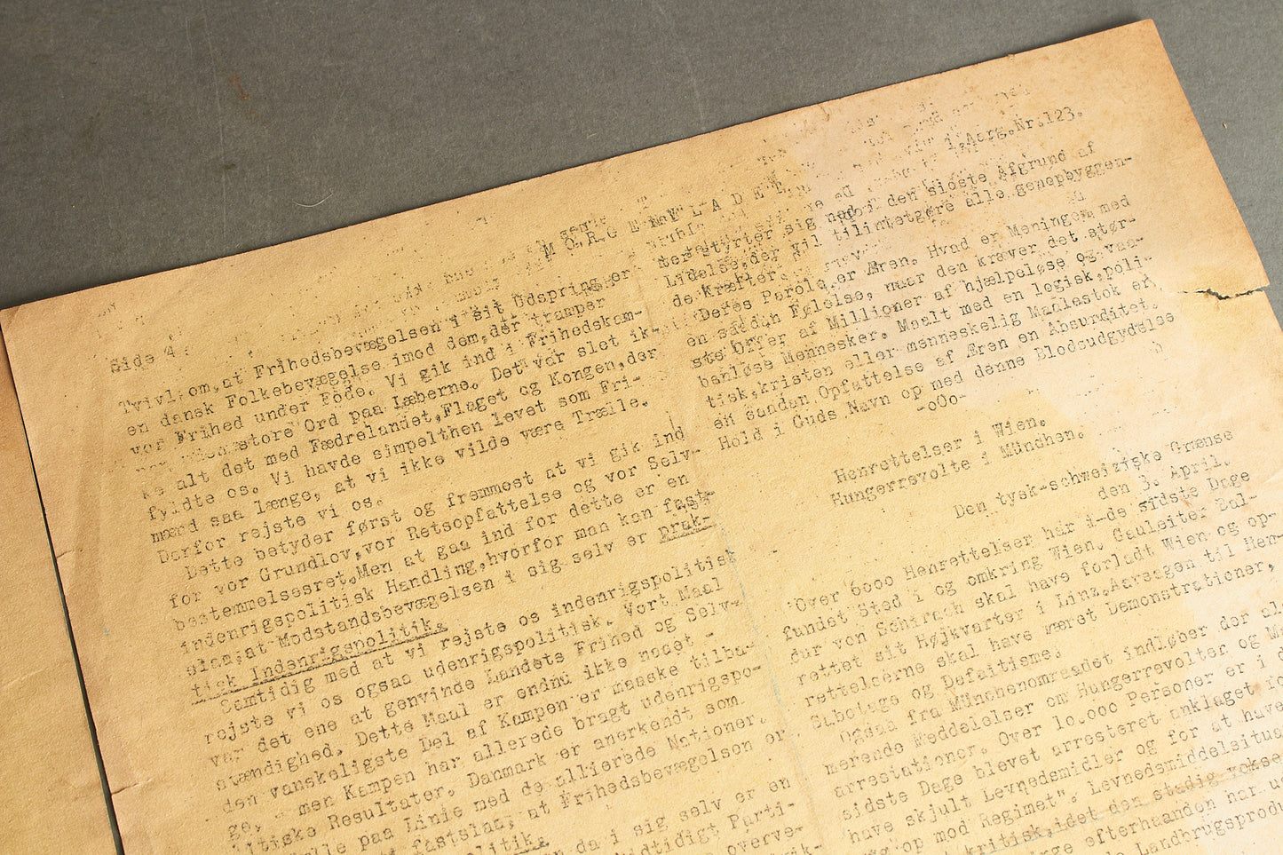 WW2 Dansk Modstandsbevægelsen Illegalt "Morgenbladet". Original.