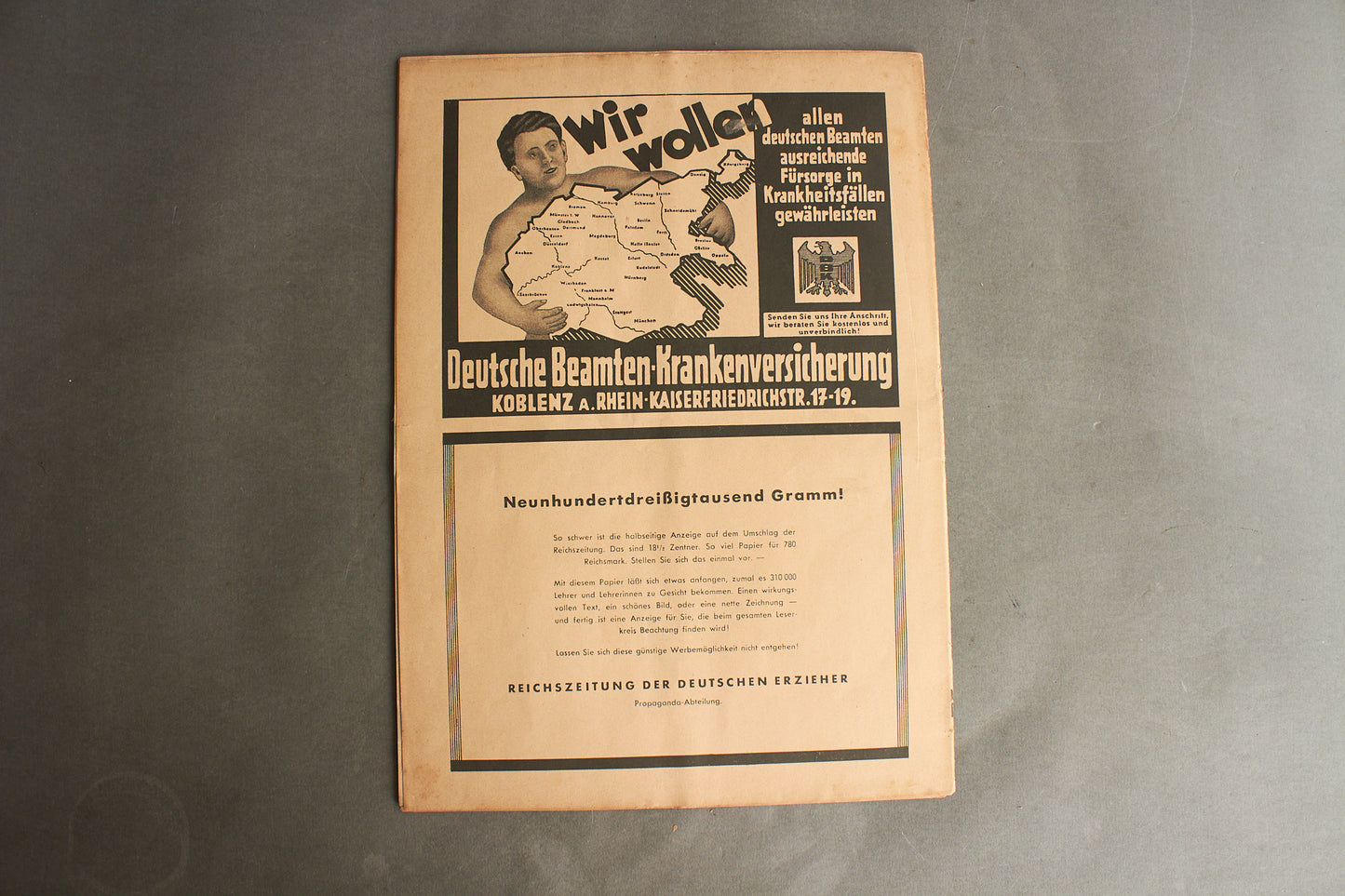 WW2 Tysk NSDAP Blad. Forside og bagside er løs. Original.