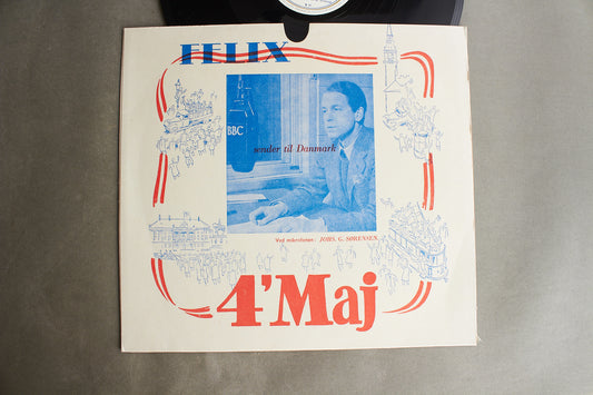 WW2 Dansk 4. Maj LP Plade med BBC Frihedsbudskab 4. maj 1945. Original.