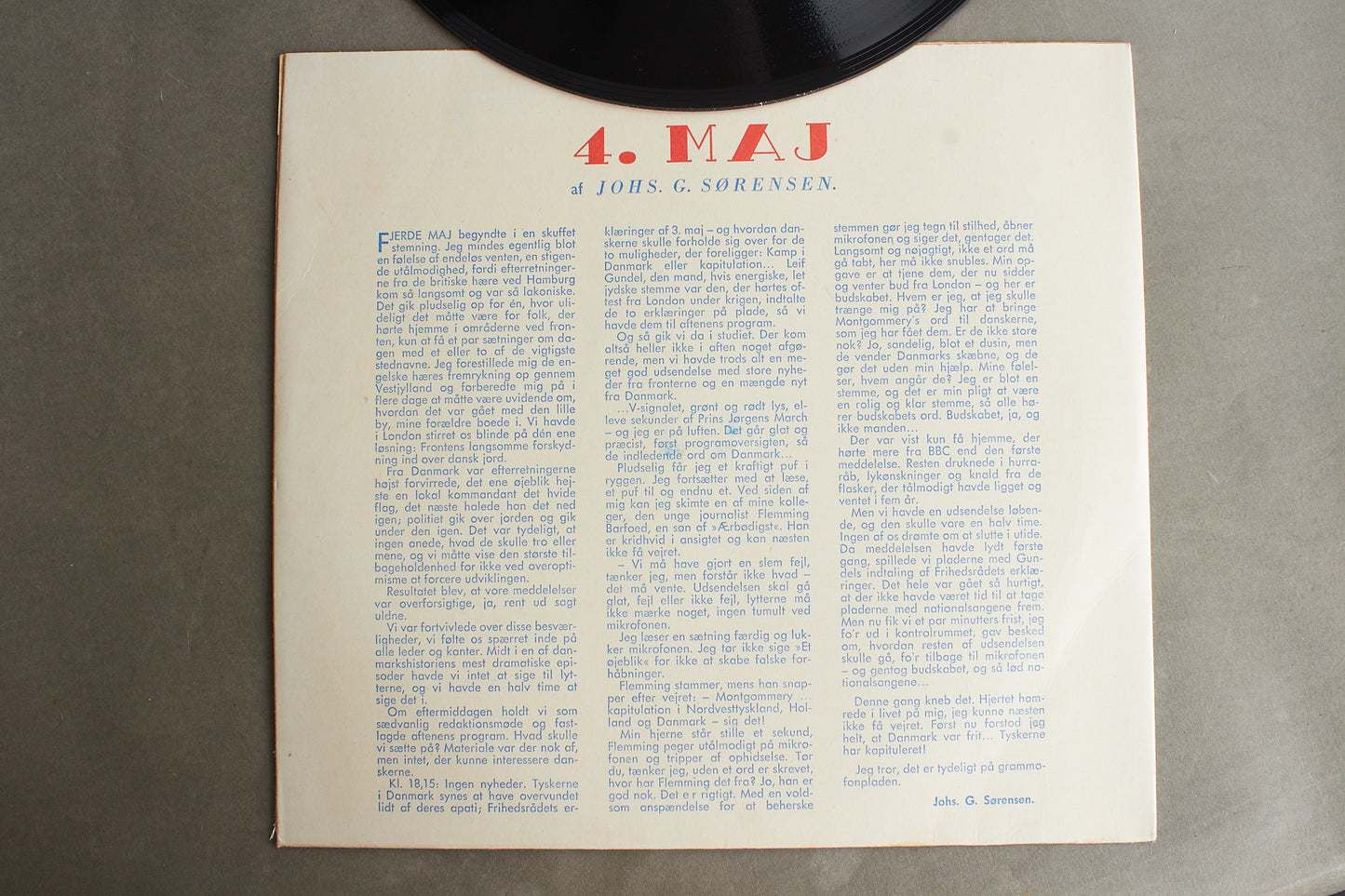 WW2 Dansk 4. Maj LP Plade med BBC Frihedsbudskab 4. maj 1945. Original.