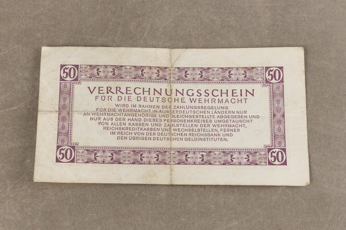 WW2 Tysk Wehrmacht "50 Reichsmark". En af de bedre, udstedt til Wehrmacht. Original.