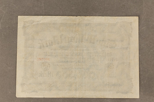 WW1/WW2 Tysk "Eine Milion Mark" pengeseddel fra inflationen. Årgang 1923. Original.