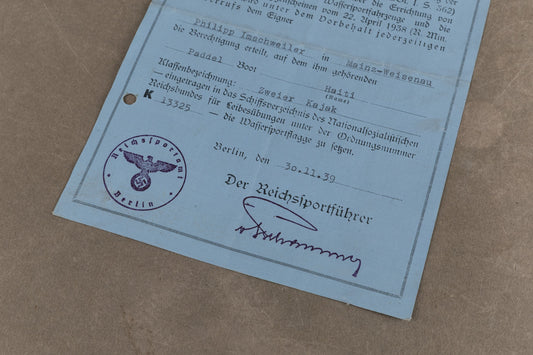 WW2 Tysk Kriegsmarine Reichssportamt "Flaggen-Schein". Sjælden. Original.
