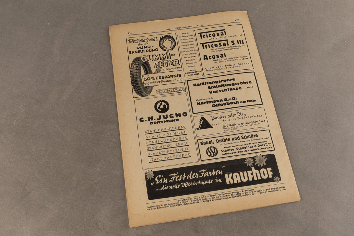 WW2 Tysk "Militär-Wochenblatt" Blad. Original.