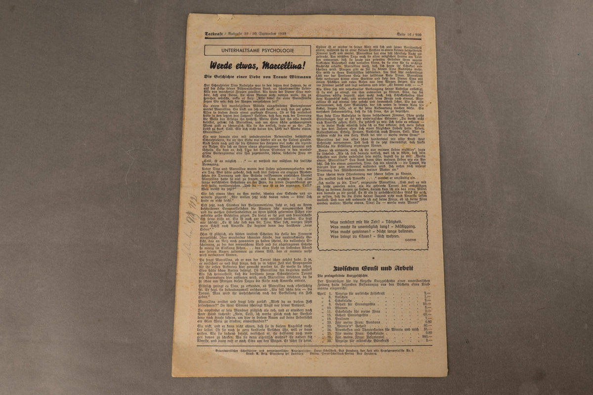 WW2 Tysk "Tatkraft" Blad. Original.