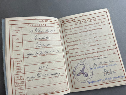 WW2 Tysk Wehrmacht Wehrpass. WW1-Veteran. Original.