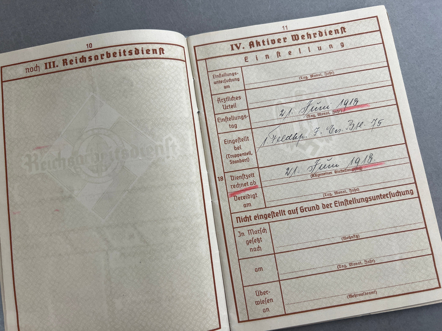WW2 Tysk Wehrmacht Wehrpass. WW1-Veteran. Original.