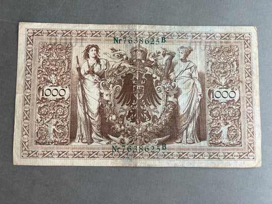 WW1 Tysk "Reichsbanknote" Pengeseddel. Fra 1910. Original.