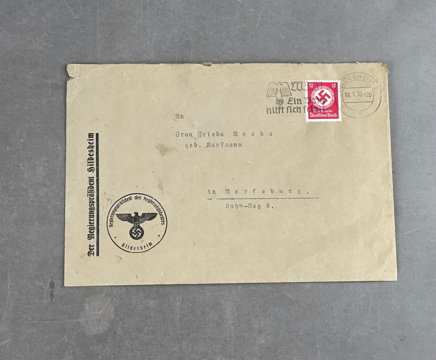 WW2 Tysk Kuvert. Godt stemplet og frankeret. Original.