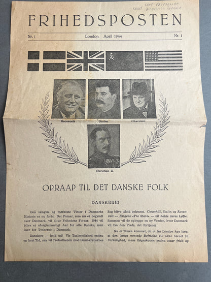 WW2 Dansk Illegalt "Frihedsposten". Original.