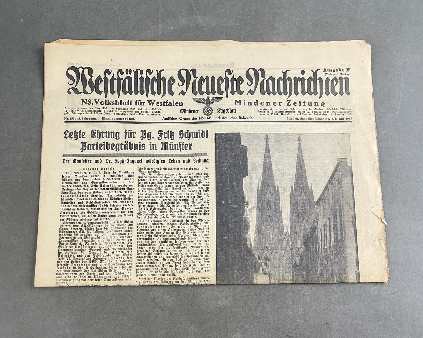 WW2 Tysk NSDAP Avis. Original.