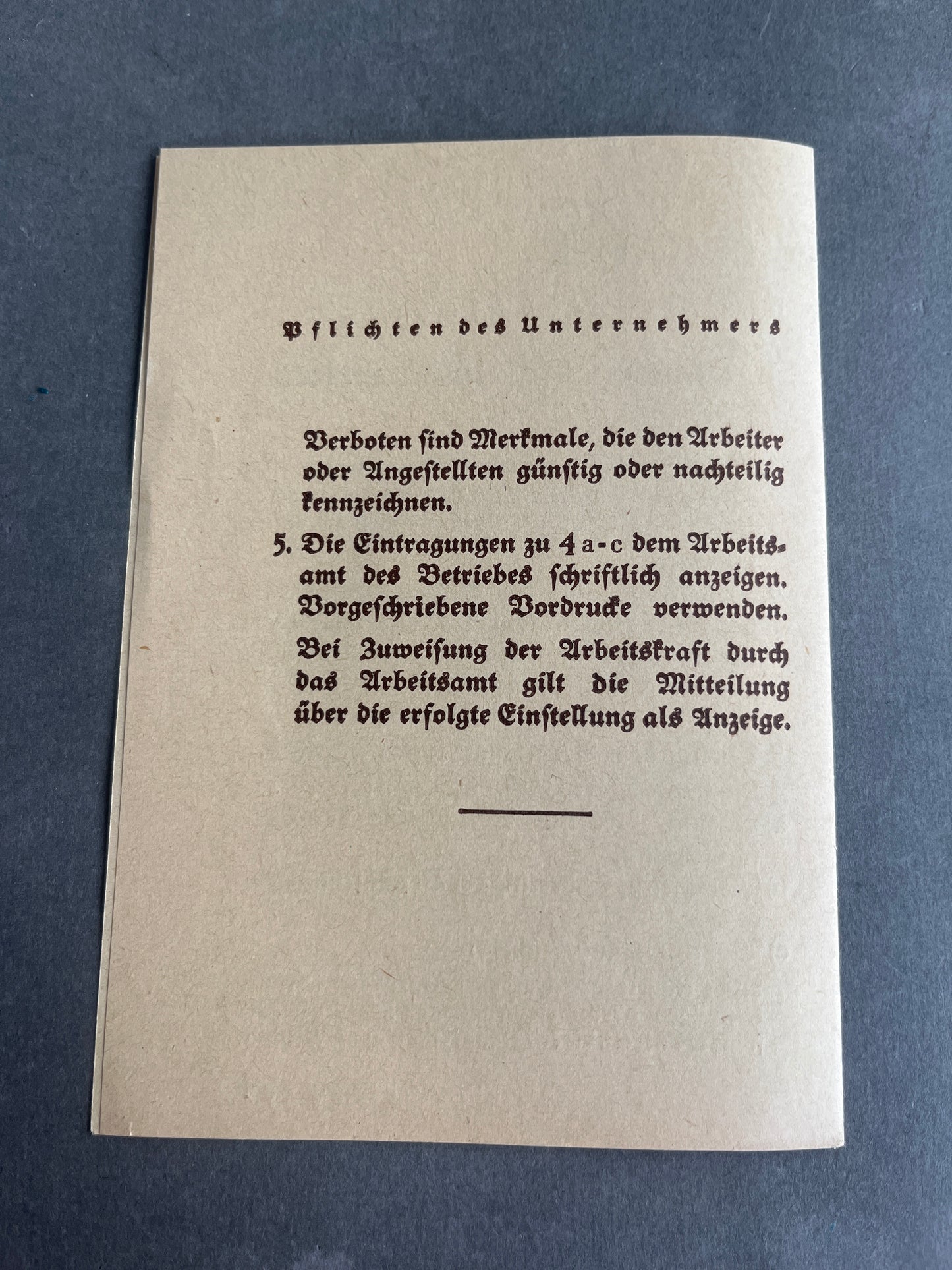 WW2 Tysk "Werfblatt" fra 1935 til "Arbeitsbuch". Original.