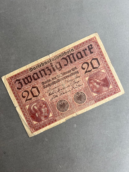 WW1 Tysk "Reichsbanknote" Pengeseddel. Original.