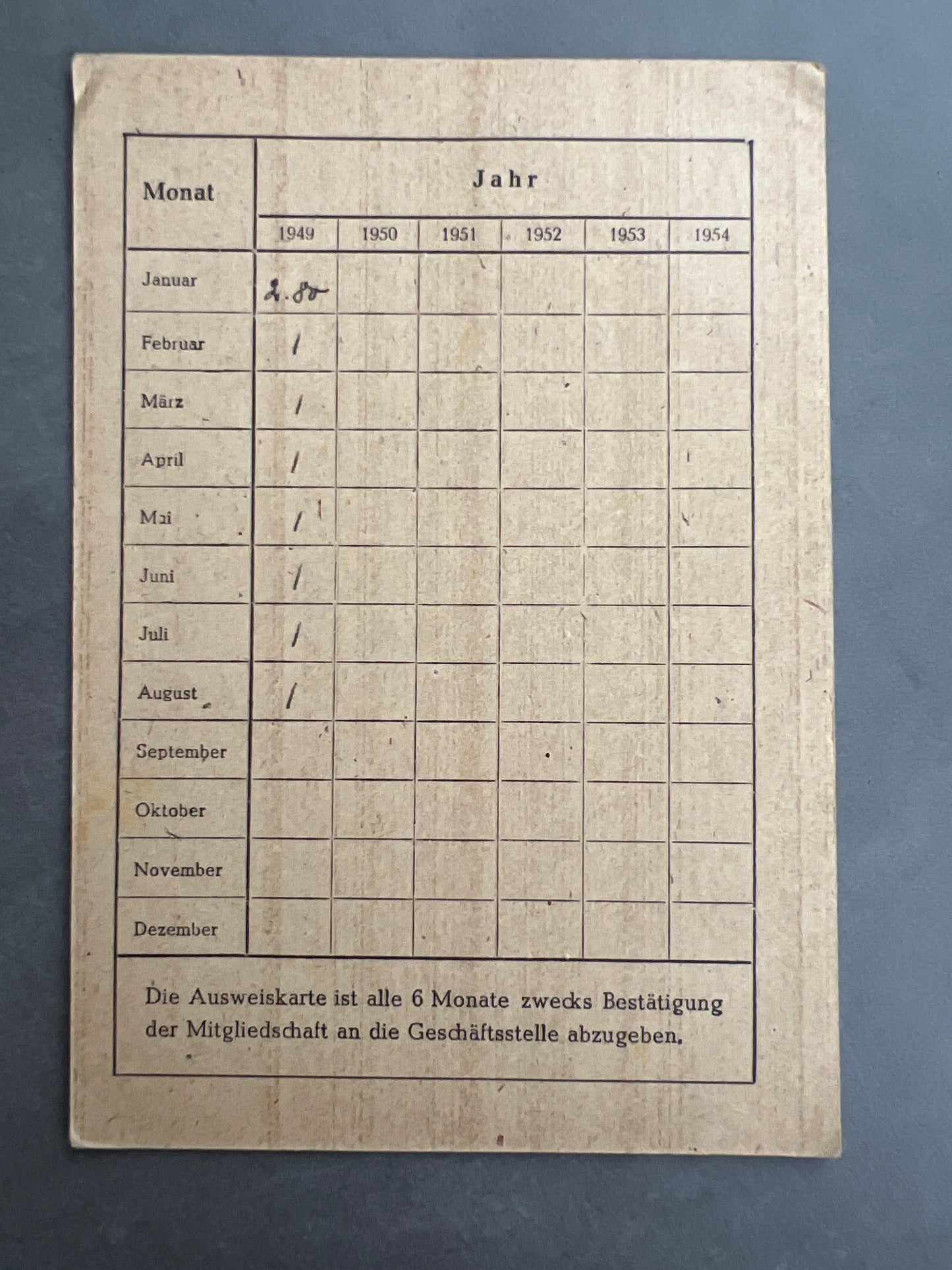 Østtysk DDR Ersatz medlemskort. Original.