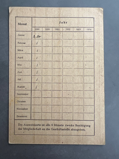 Østtysk DDR Ersatz medlemskort. Original.