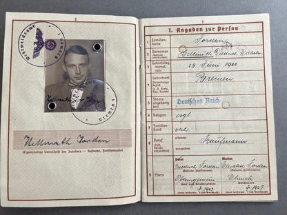 WW2 Tysk Wehrmacht Wehrpass. WW1-Veteran. Original.