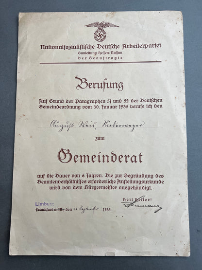 WW2 Tysk NSDAP Forfremmelse Urkunde. Original.