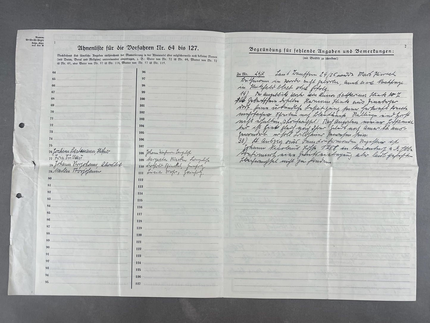 WW2 Tysk Waffen-SS "SS-Ahnentafel" (Stamtræ). Sjælden. Original.