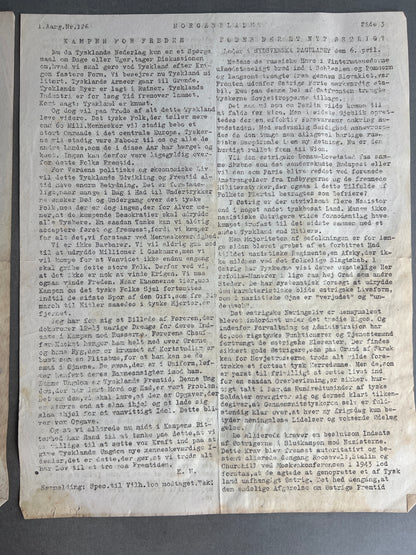 WW2 Dansk Illegalt Blad "Morgenbladet" fra 1945. Original.