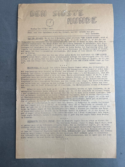 WW2 Dansk Illegalt "Den sidste runde". Original.