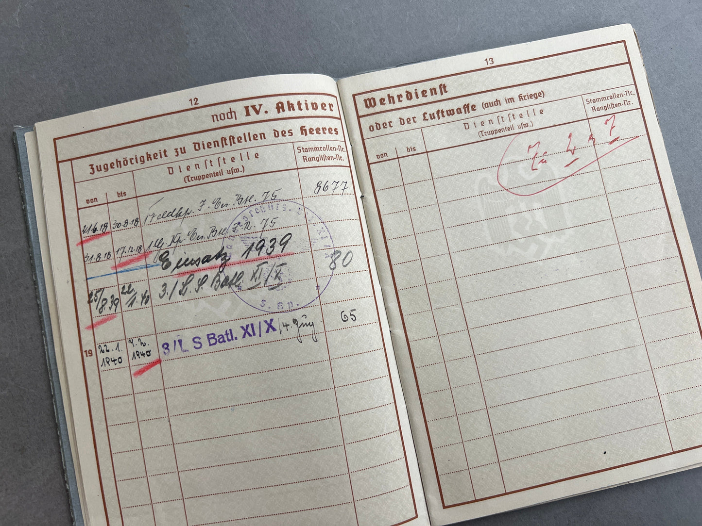 WW2 Tysk Wehrmacht Wehrpass. WW1-Veteran. Original.