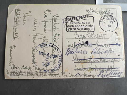WW2 Tysk Waffen-SS Feldpost og 3 Waffen-SS Fotos. Original.