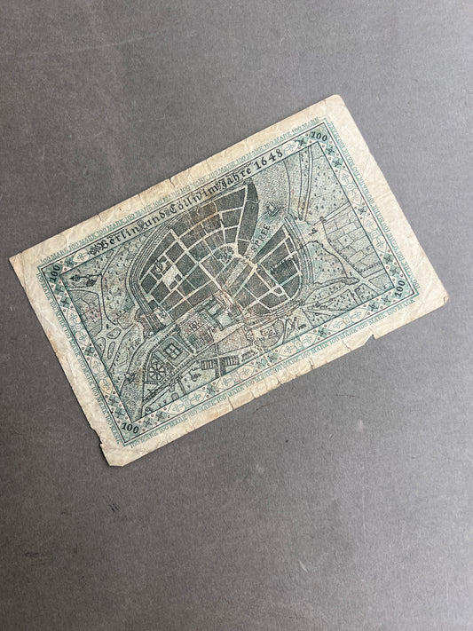 WW1/WW2 Tysk "Reichsbanknote" fra inflationen på 500.000. Opskrevet fra 100 mark. Sjælden. Original.