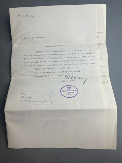 WW2 Dansk Politimester Passer- og rejsetilladelse.