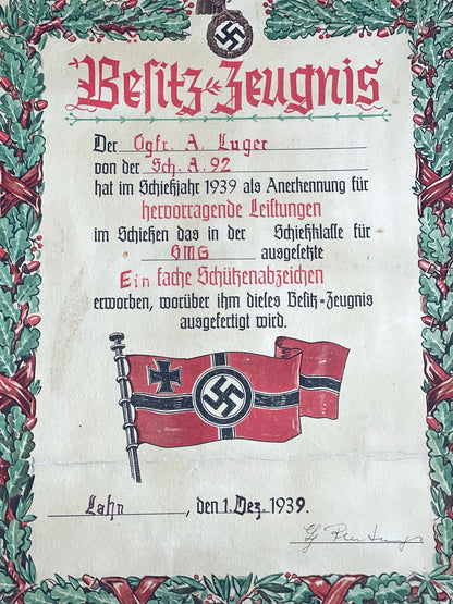 WW2 Tysk Luftwaffe Urkunde. Stor. A3-størrelse. Original.