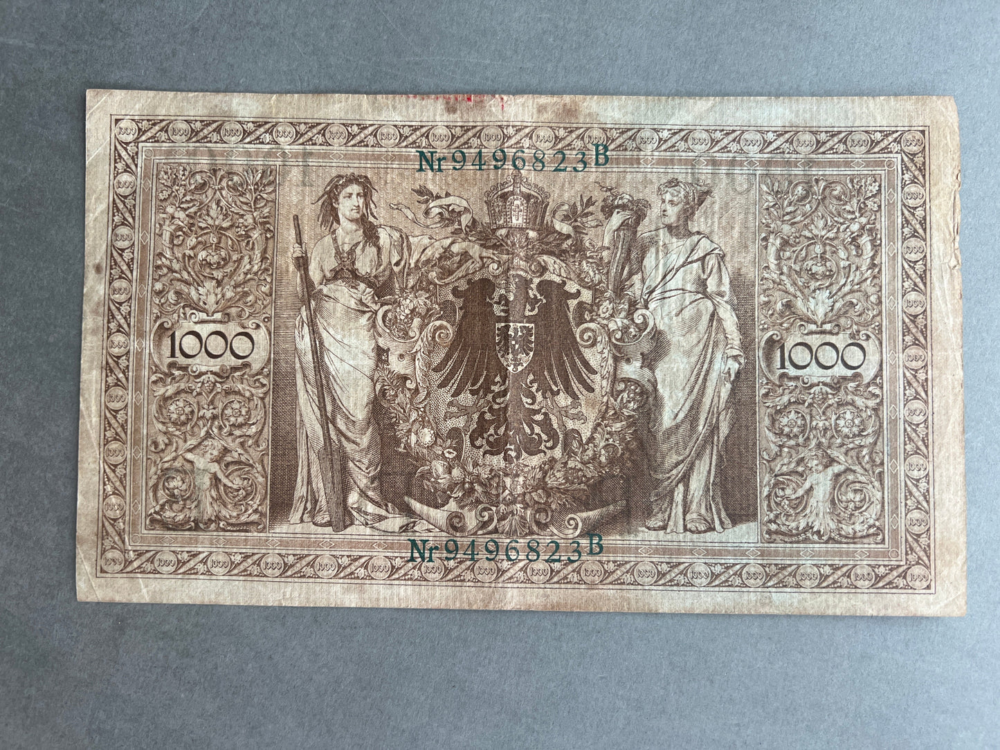WW1 Tysk "Reichsbanknote" Pengeseddel. Fra 1910. Original.