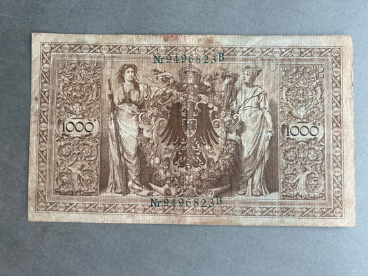 WW1 Tysk "Reichsbanknote" Pengeseddel. Fra 1910. Original.