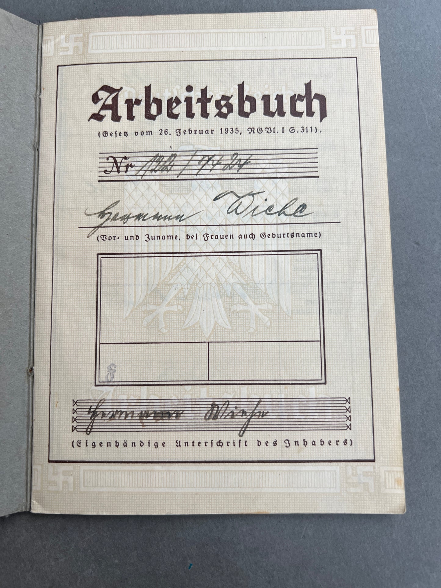 WW2 Tysk Arbeitsbuch. Original.