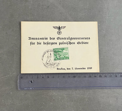 WW2 Tysk Frimærkeark ifm. indtagelsen af polen. Godt stemplet. Original.