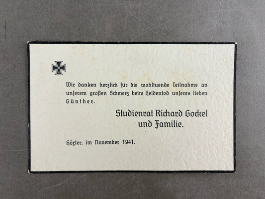WW2 Tysk Begravelses kort. Original.
