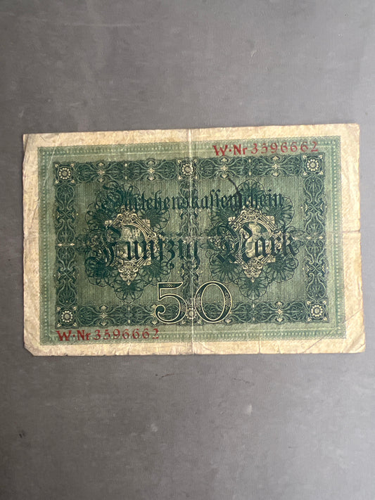 WW1 Tysk "Reichsbanknote" Pengeseddel. Original.
