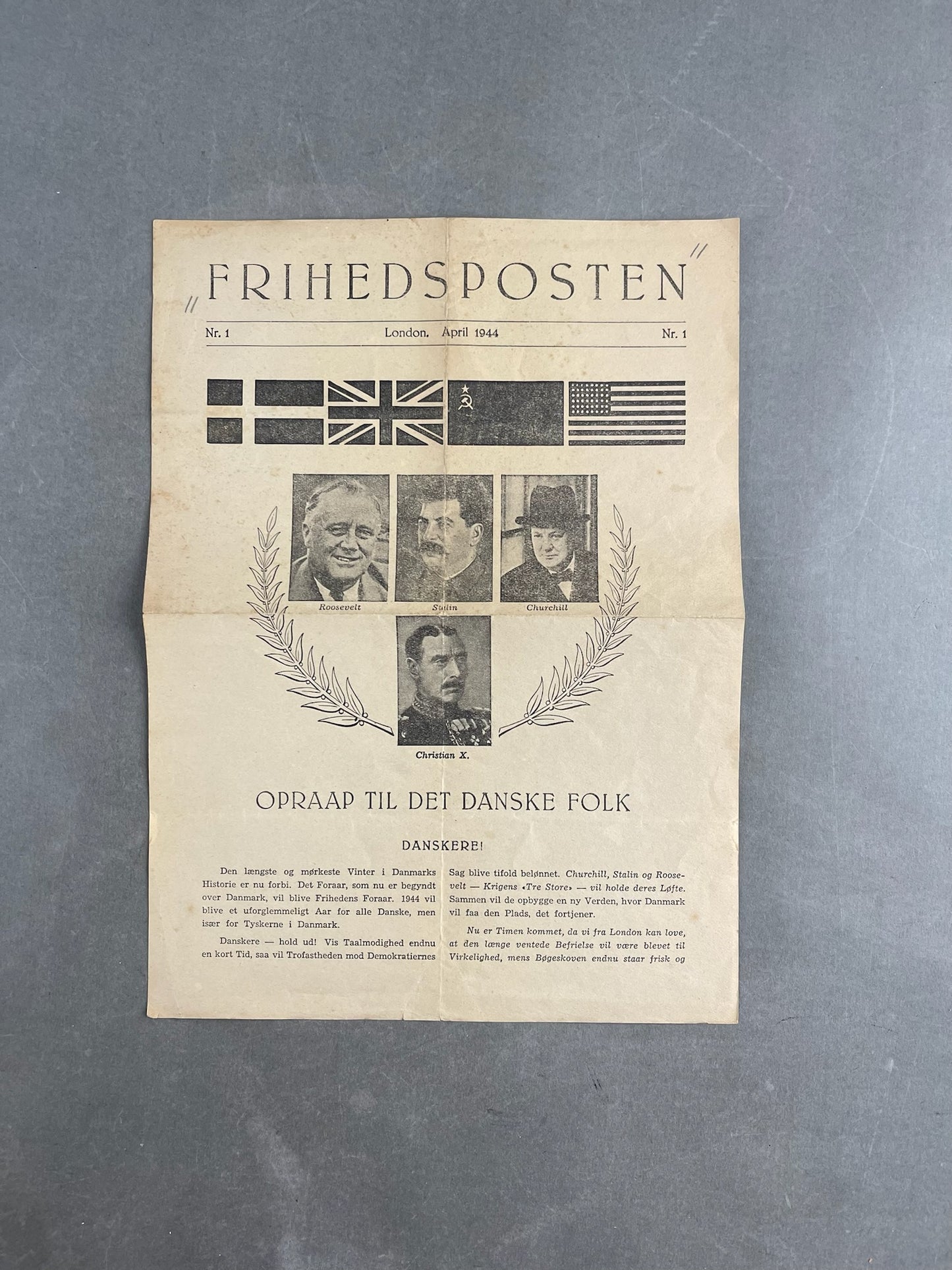 WW2 Dansk Illegal "FRIHEDSPOSTEN" fra april 1944. Original.