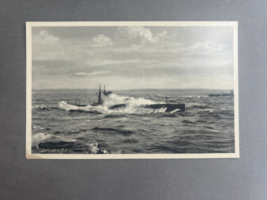 WW1/WW2 Dansk Marine Postkort. Ubåden "RAN" motiv. Original.